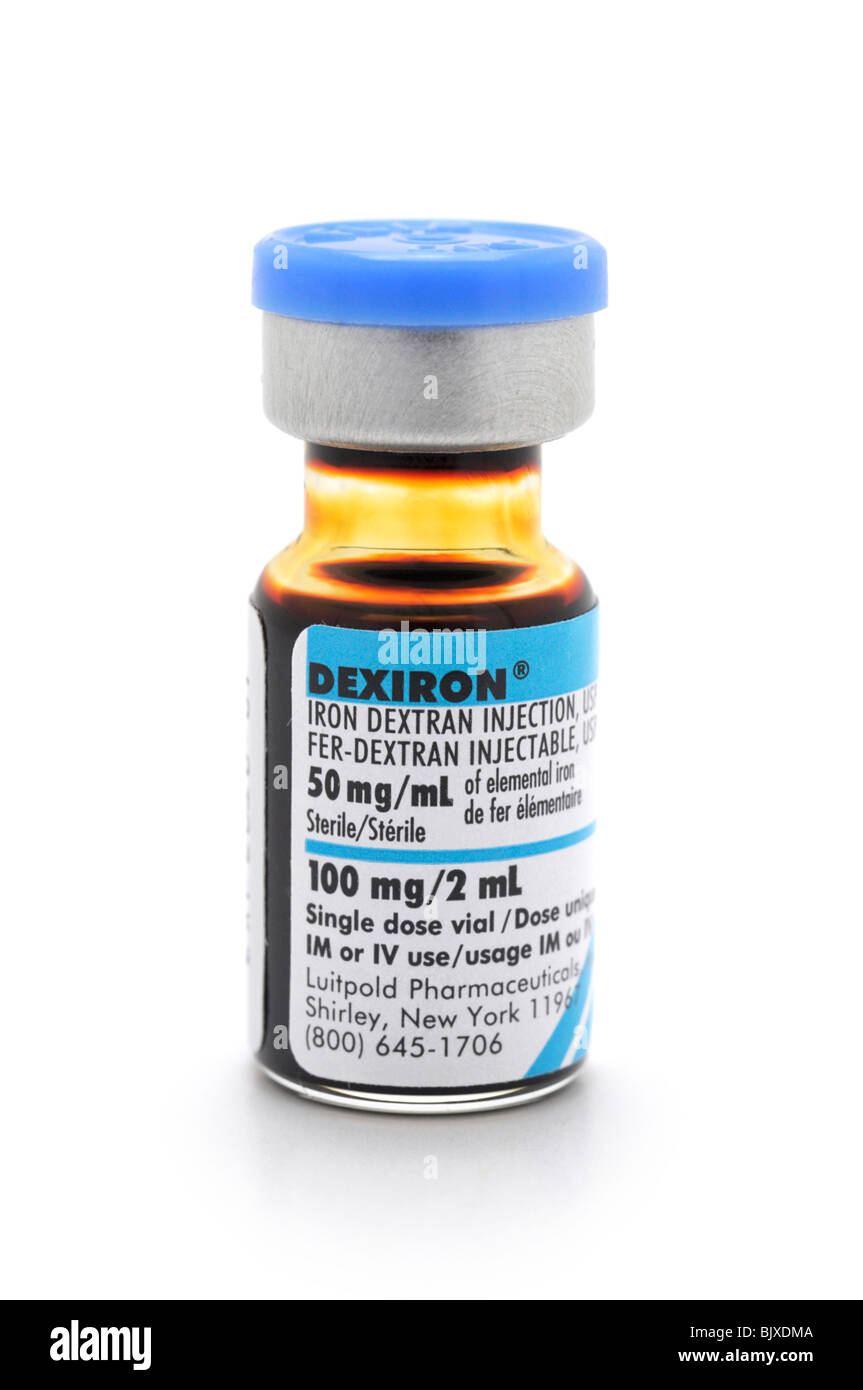 Flacons de liquide Fer injectable - indiqué pour les carences en fer. Banque D'Images