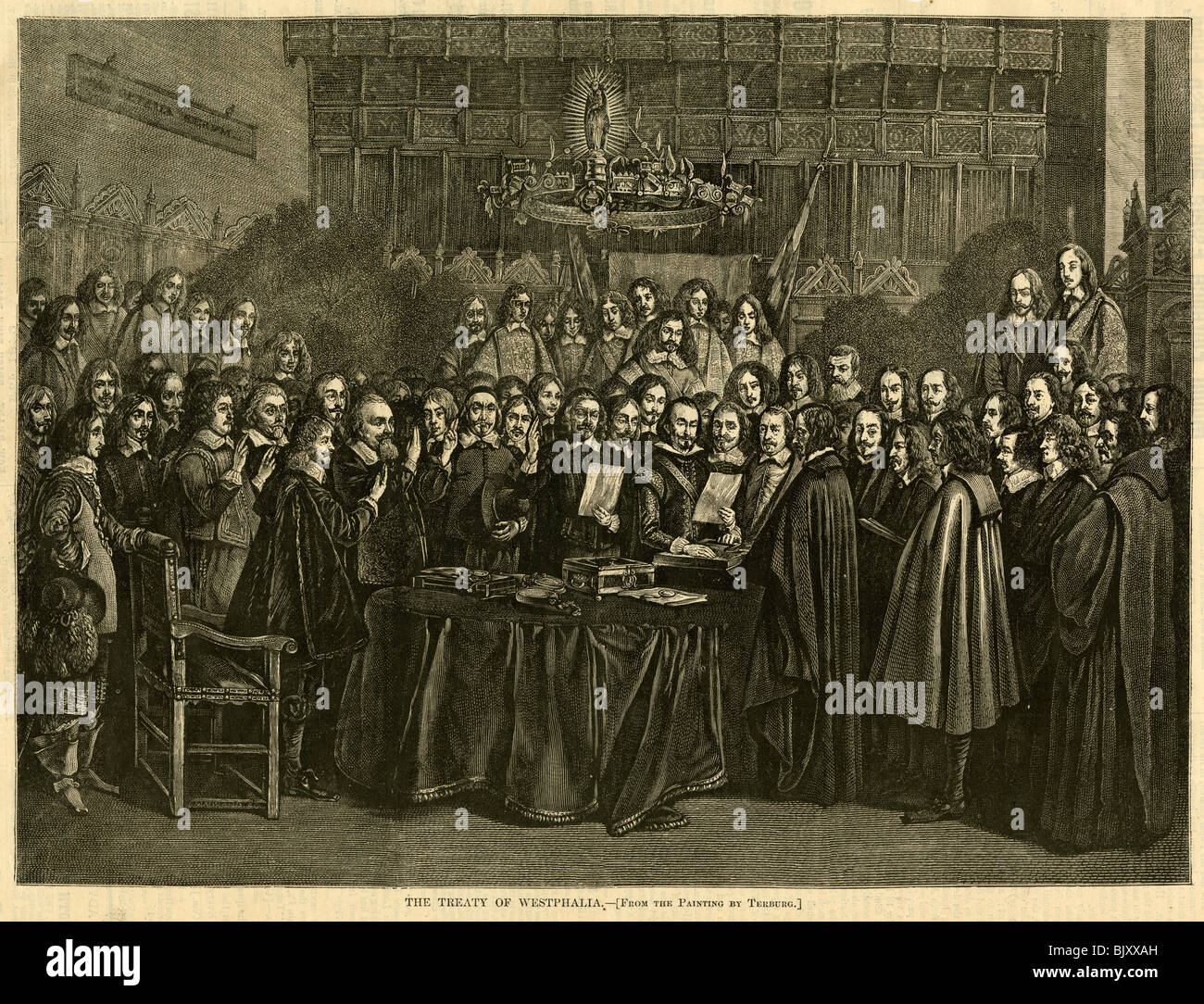 Gravure 1872 'Le traité de Westphalie' de Harper's Weekly. Banque D'Images