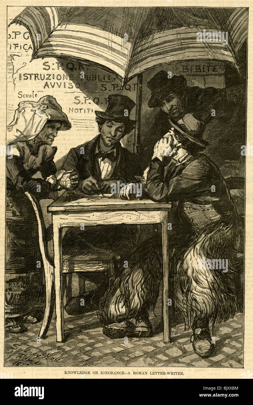 Gravure de 1872 représentant un scribe publique à Rome, Italie, du Harper's Weekly. Banque D'Images
