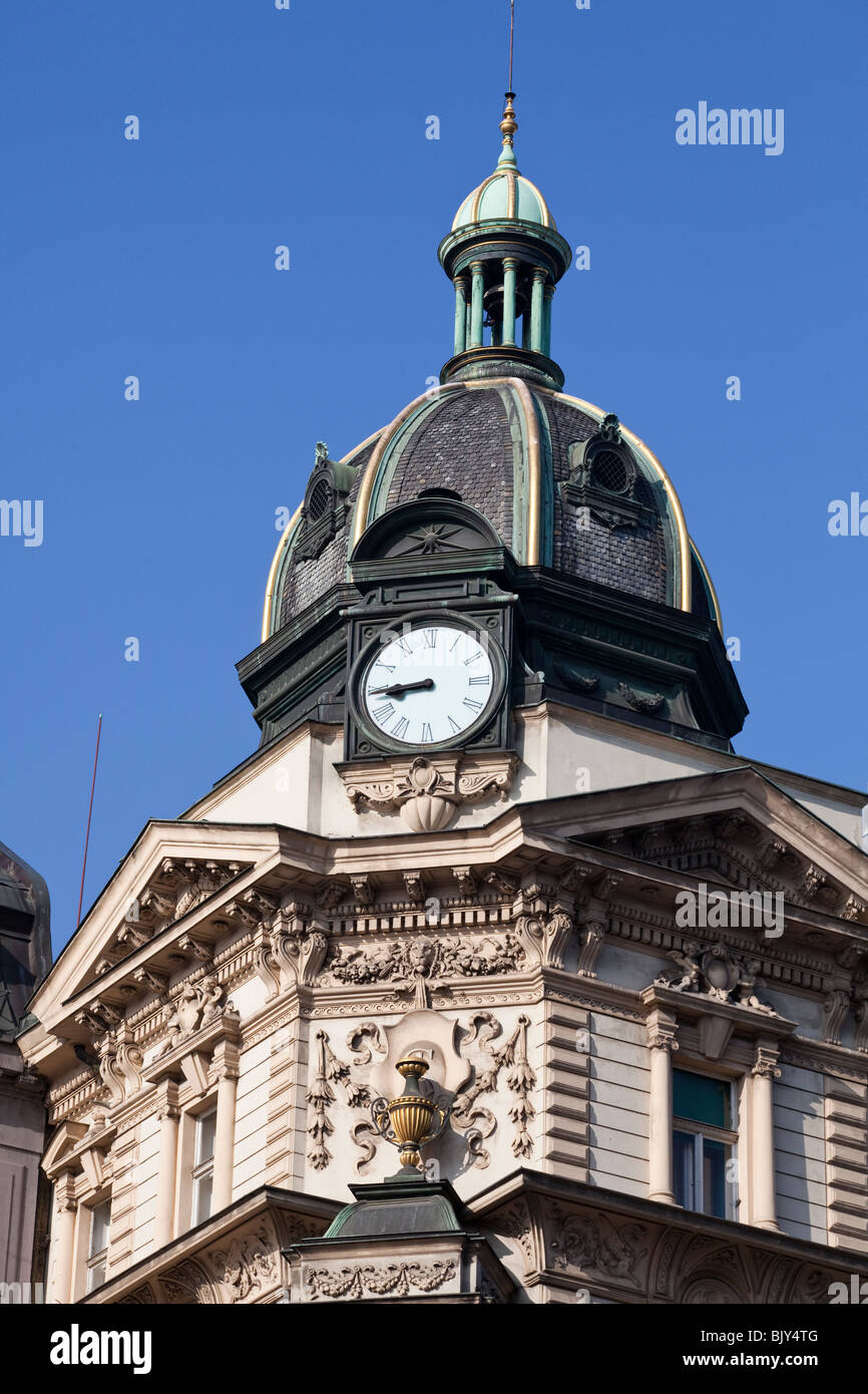 Détail de l'édifice du début du 20ème siècle sur la place Venceslas, à Prague, République Tchèque Banque D'Images