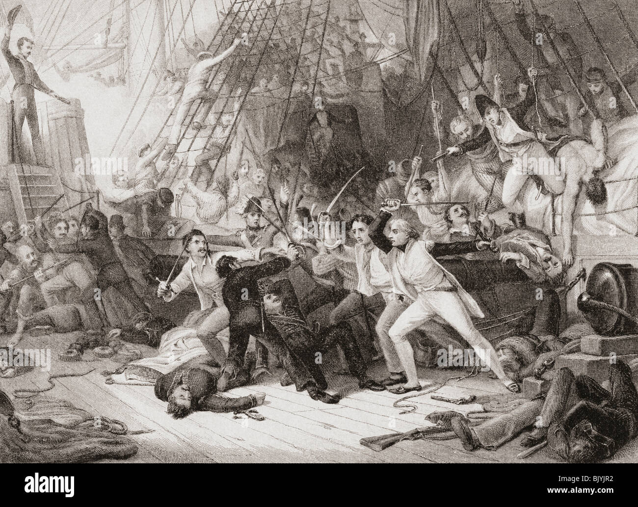 Nelson à bord du San Josef à la bataille du Cap St Vincent, le Portugal Février 1797. Banque D'Images