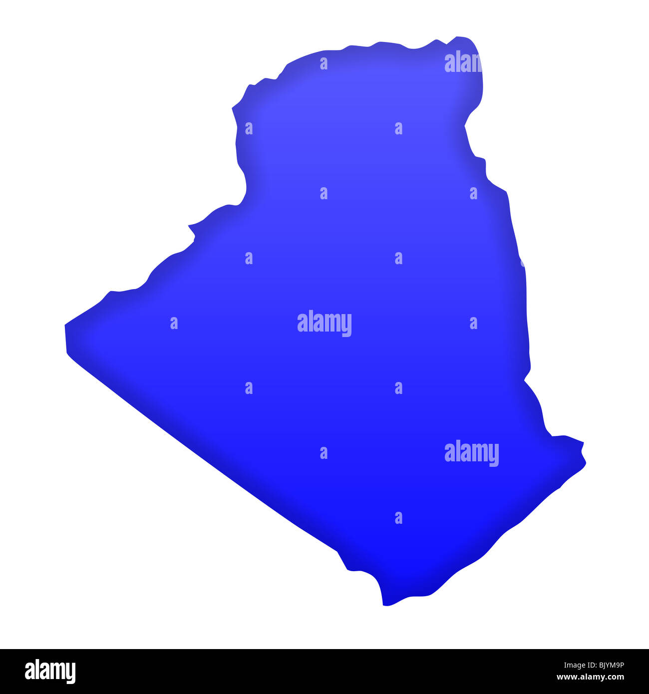Carte de l'Algérie en bleu isolé sur fond blanc avec chemin de détourage et copiez l'espace. Banque D'Images