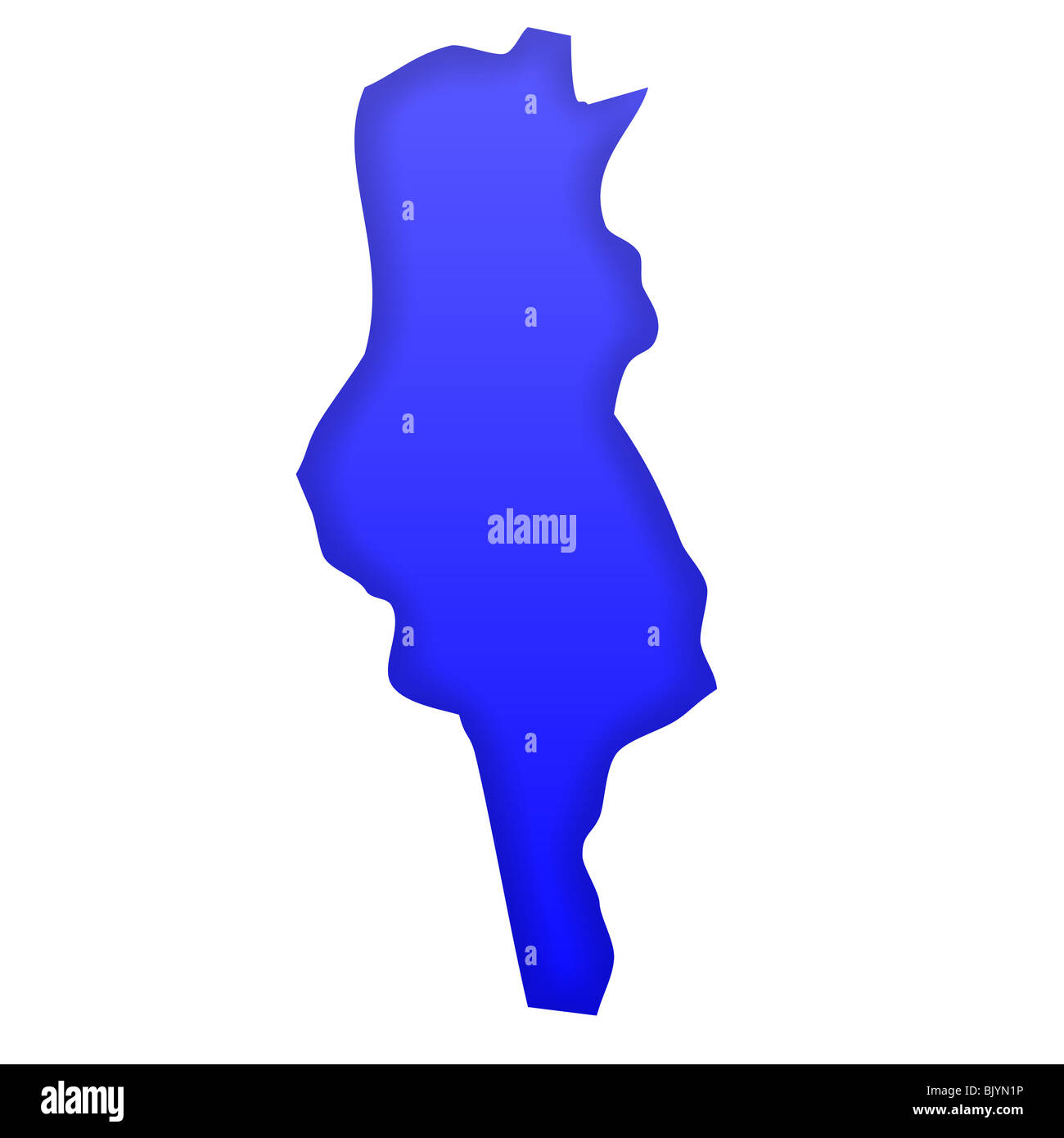 Carte de la Tunisie en bleu isolé sur fond blanc avec chemin de détourage et copiez l'espace. Banque D'Images