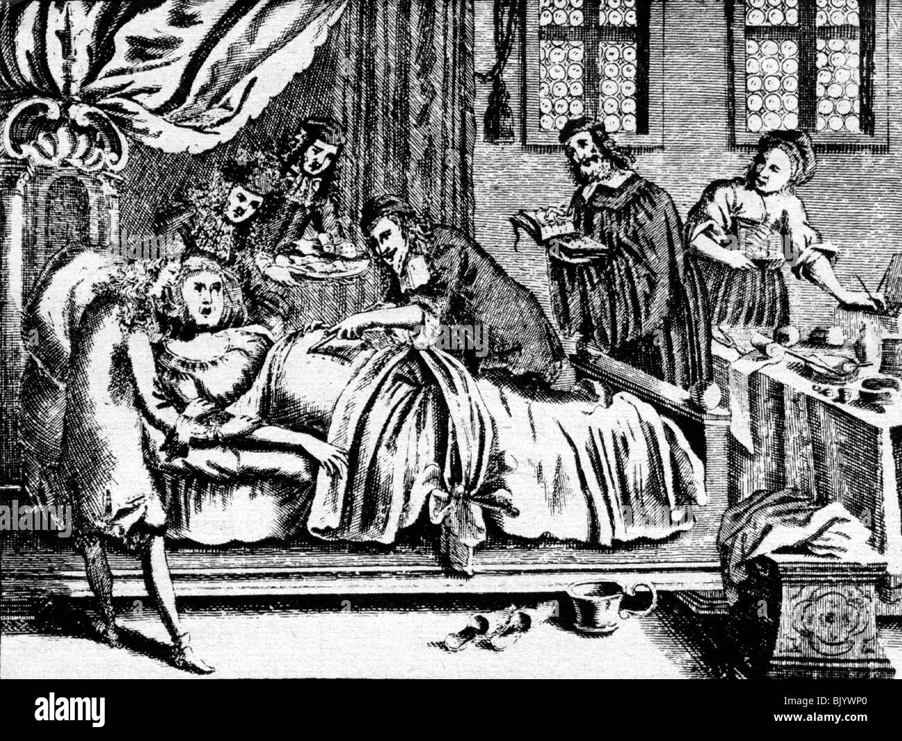Médecine, naissance, enceinte avant Cesarean, en puerperium, avec médecin et obstétricien, gravure, fin du XVIe siècle, historique, obstétriciens, césarienne, césarienne, césarienne, née par césarienne, sage-femme, obstétrique, scalpel, scalpels, sage-femme, sages-femmes, enfanteur, accouchement, gynécologue, gynécologue, gynécologue, gynécologue, gynécologue Banque D'Images