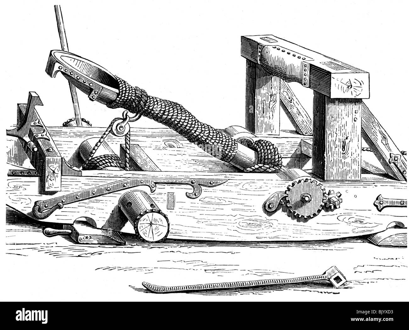 Militaire, Moyen âge, moteurs de siège, catapulte française du XVe ...
