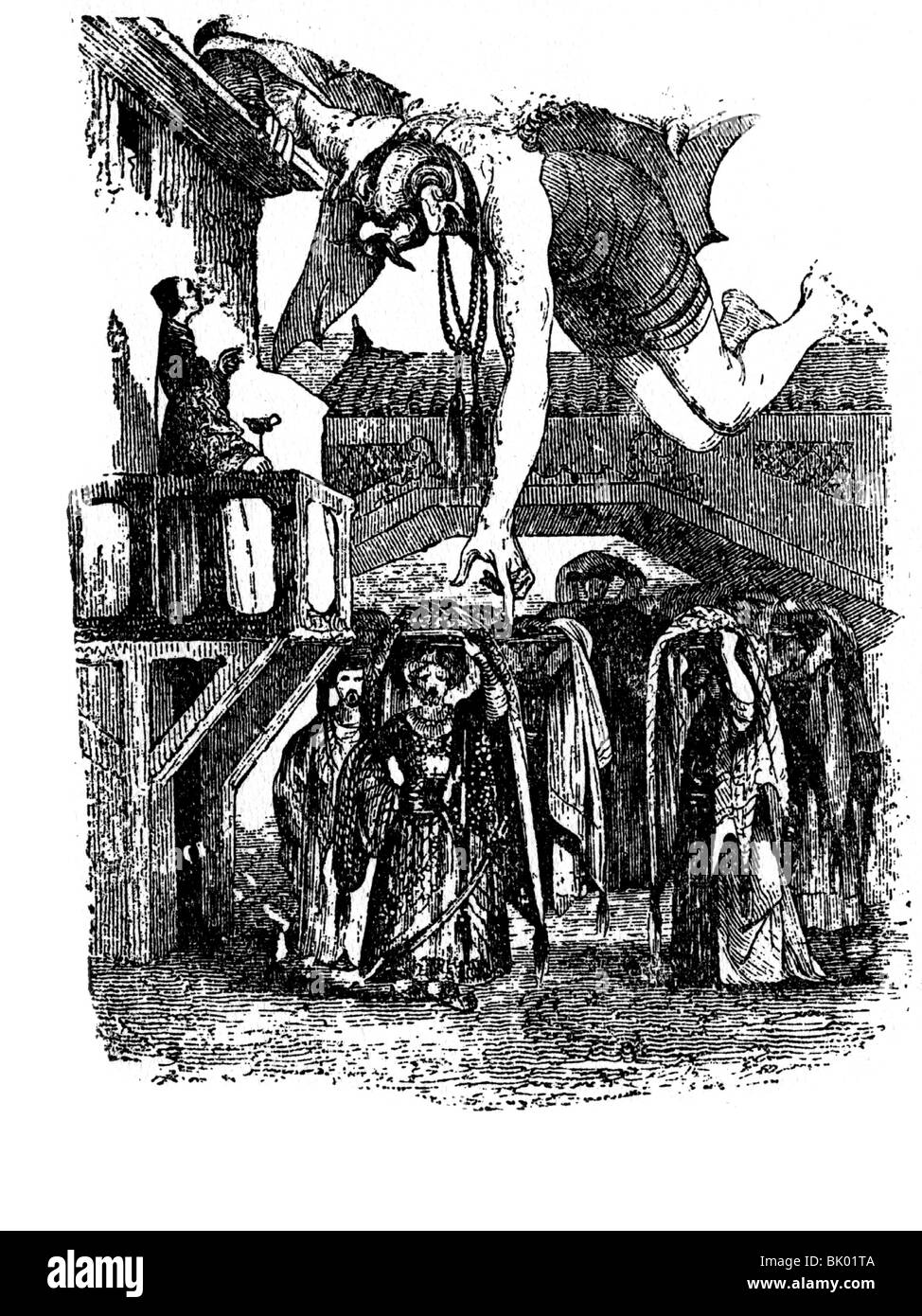 Littérature, contes de fées, 'Tales des Mille Et Une nuits', traduit par Gustav Weil, publié par le professeur J. M. Metzger, 1928, le fantôme vient avec 40 esclaves noirs, qui porte des bijoux, , Banque D'Images