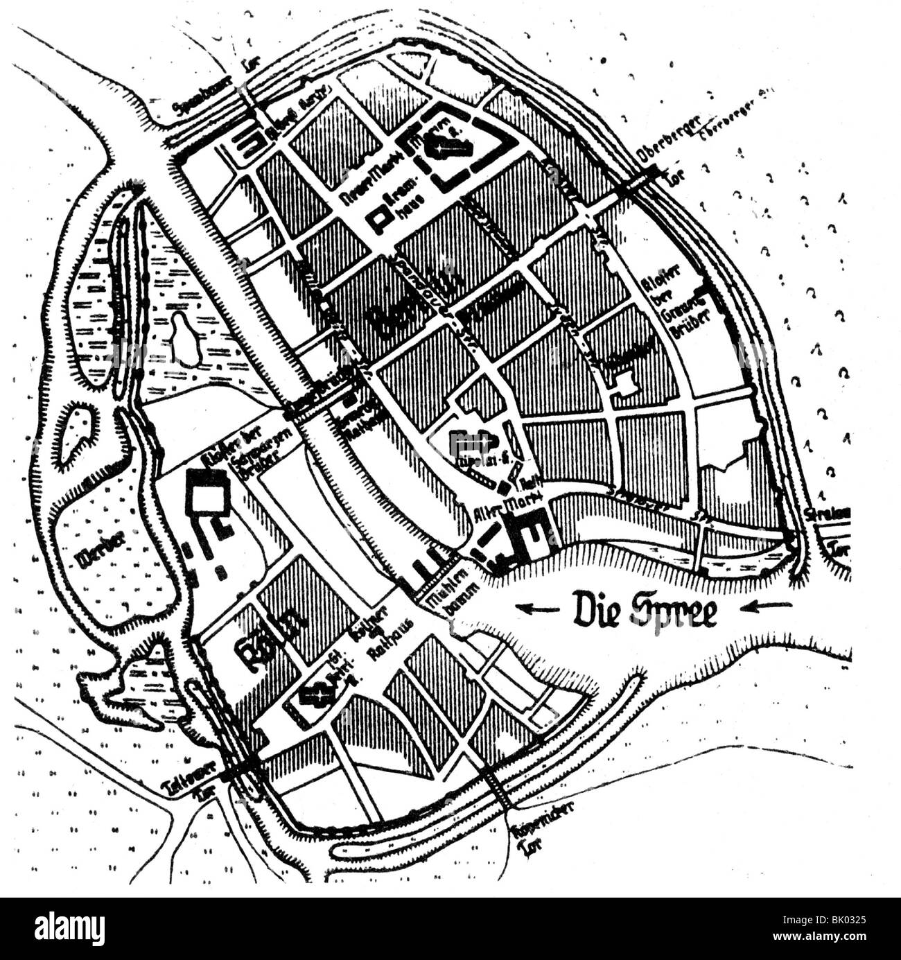 Géographie / voyages, Allemagne, Berlin, plan de la ville, Berlin et Coelln, vers 1415, Banque D'Images