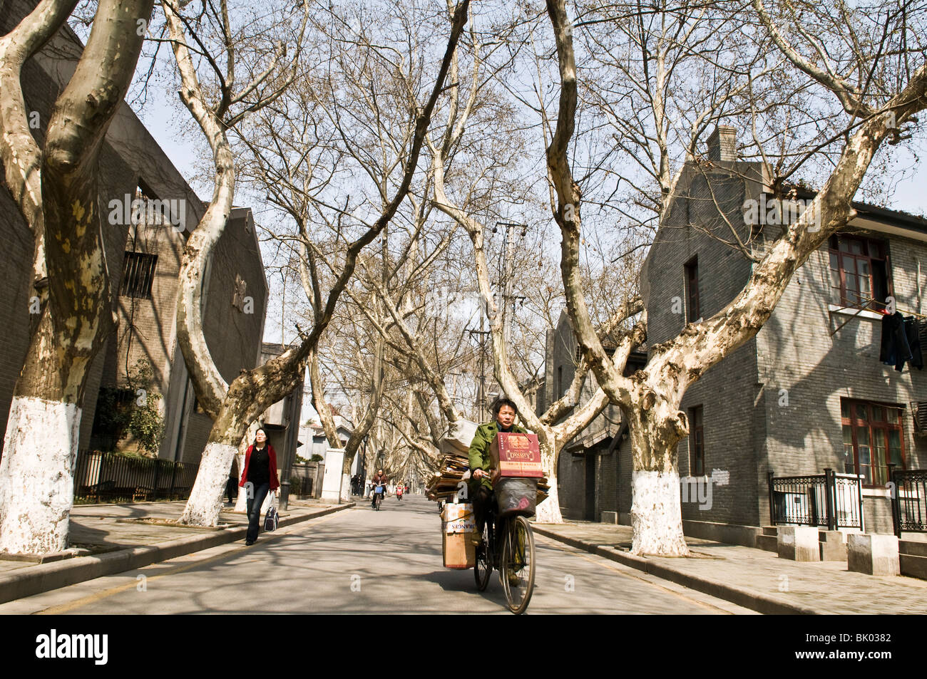 Vélo dans les vieux quartiers de Shanghai. Banque D'Images