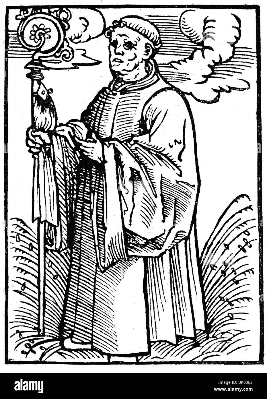 Religion, ordres religieux, ordre des cisterciens (Ordo Cistercerensis), abbé dans l'habitude, illustration d'un livre de Martin Luther (Das Babstum mit seynen glidern gemalet und beschriben), coupe du bois, école de Lucas Cranach, 1526, Banque D'Images