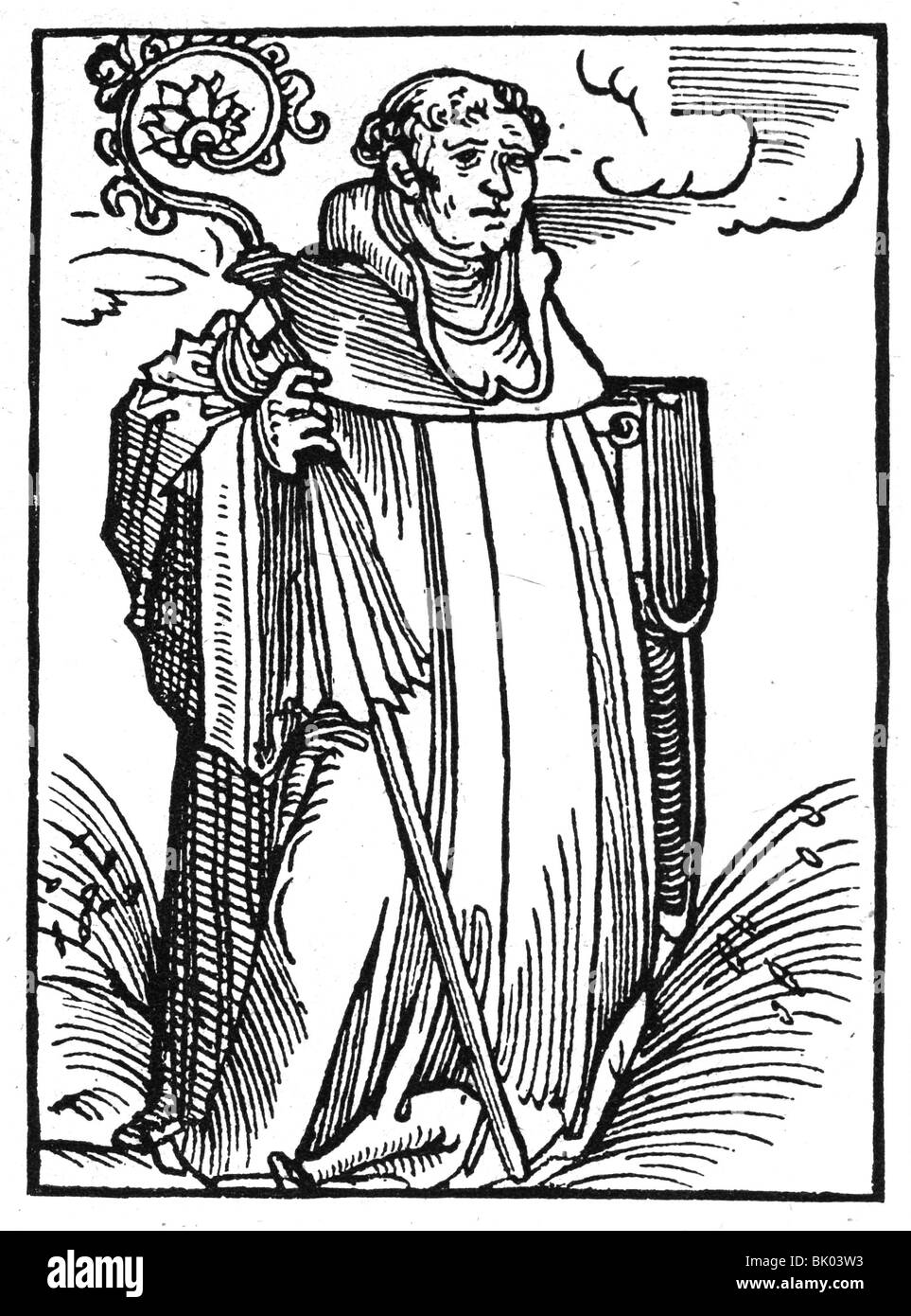 Religion, ordres religieux, ordre de Saint Benoît (Ordo Sancti Benedicti), abbé dans l'habitude, illustration d'un livre de Martin Luther (Das Babstum mit seynen glidern gemalet und beschriben), coupe de bois, école de Lucas Cranach, 1526, Banque D'Images