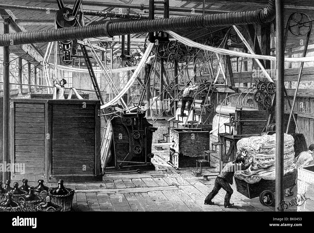 Industrie, textile, blanchiment, Dollfus - Mieg und Cie, Mühlhausen, Alsace, gravure en bois A. Kohl, après dessin de Barclay, 1888, Banque D'Images