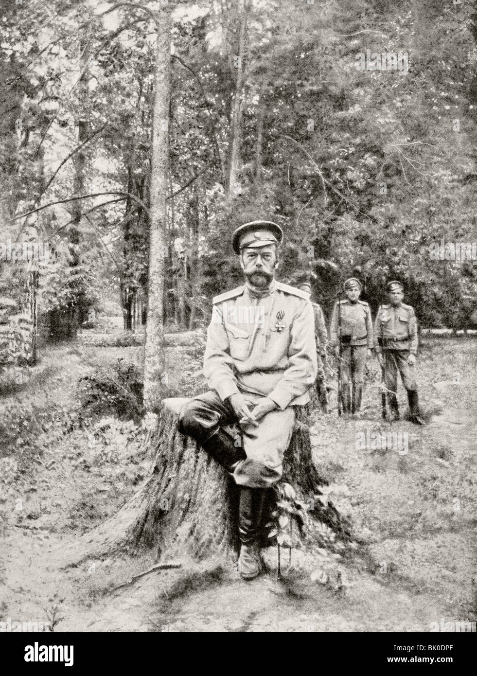 Une des dernières photos prises de Nicholas II ou Nikolai II Alexandrovitch Romanov, 1868 – 1918. Banque D'Images