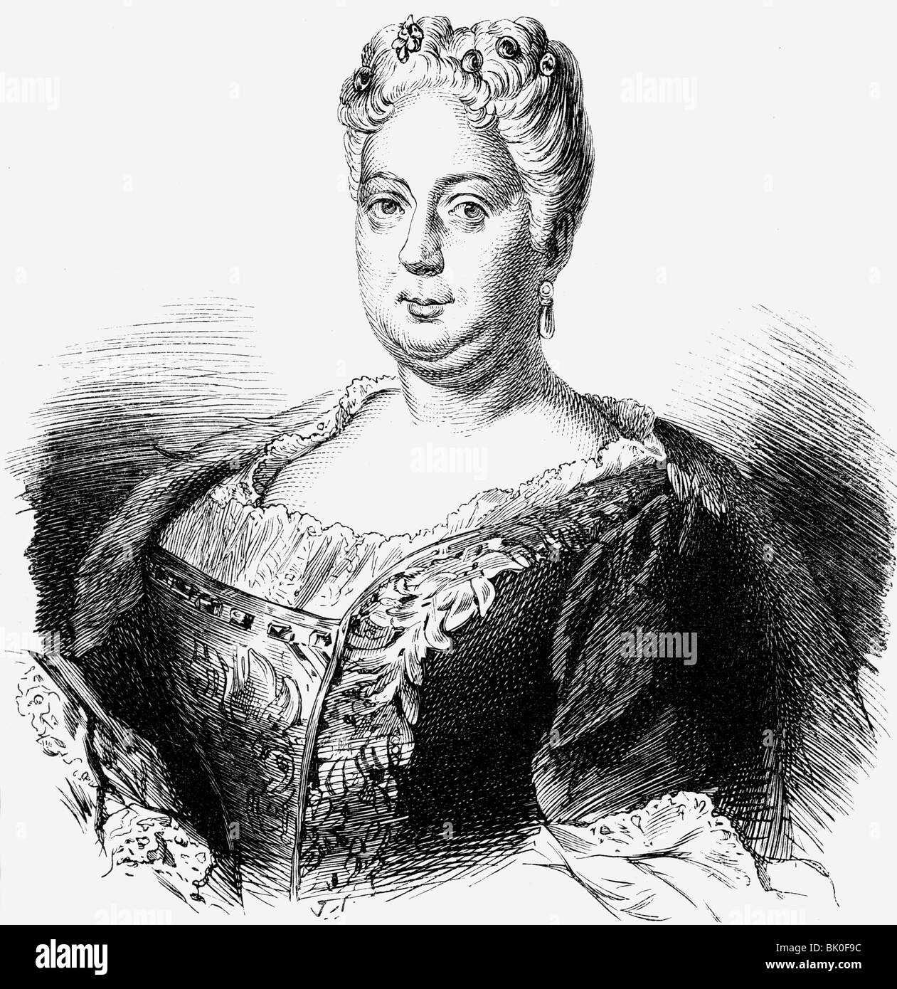 Sophia Dorothea, 26.3.1687 - 28.6.1757, Reine Consort en Prusse 25.2.1713 - 31.5.1740, portrait, gravure sur bois, XIXe siècle, , Banque D'Images