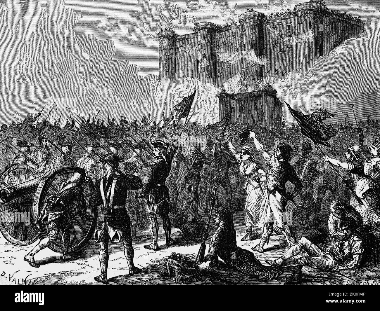 Géographie / voyages, France, Révolution française 1789 - 1799, Storming de la Bastille, 14.7.1789, gravure en bois, 19ème siècle, Paris, peuple, 18ème siècle, historique, Banque D'Images