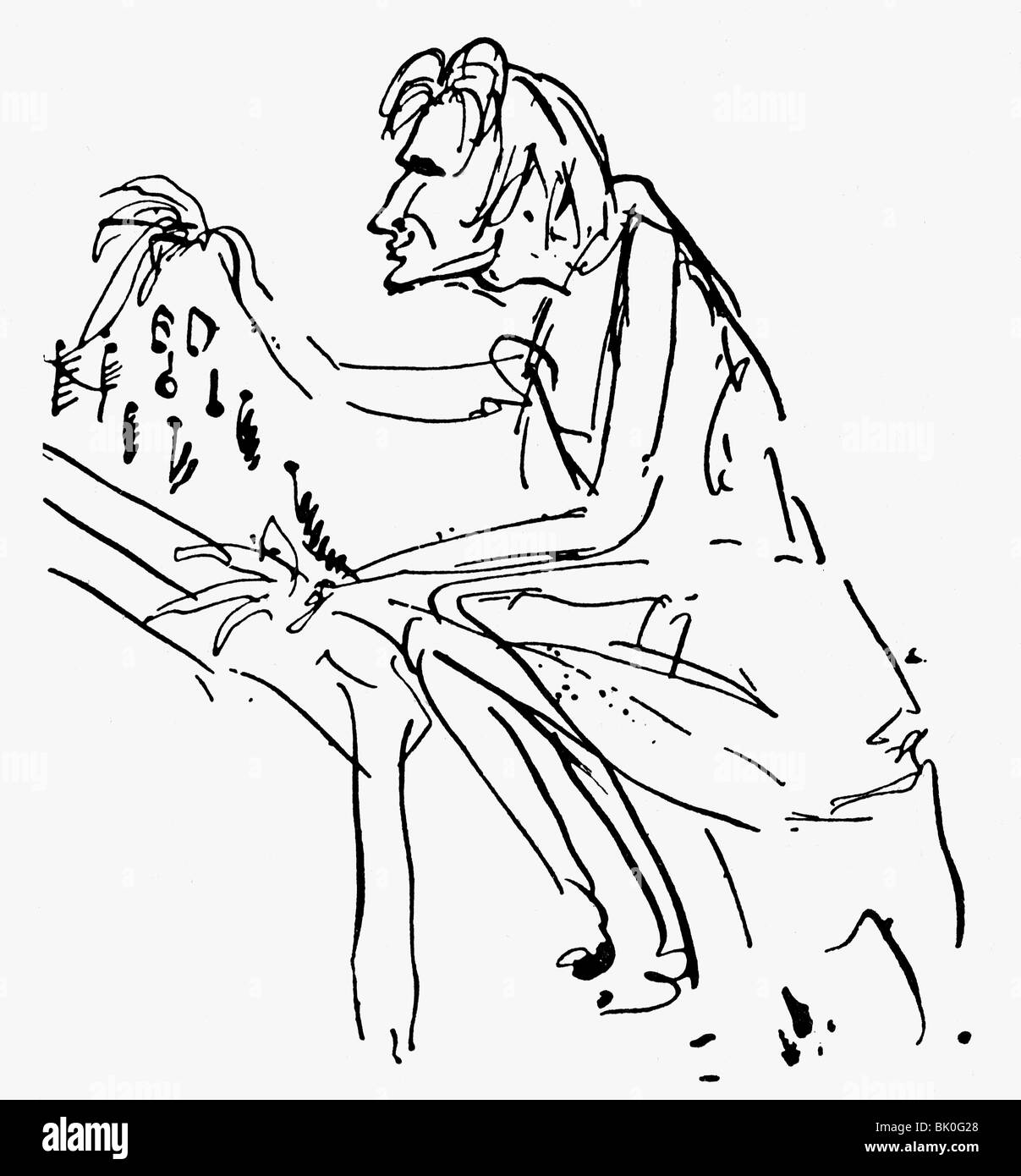 Liszt, Franz, 22.10.1811 - 31.7.1886, compositeur et pianiste hongrois, caricature, au piano, dessin de Maurice Sand, vers 1865, Banque D'Images