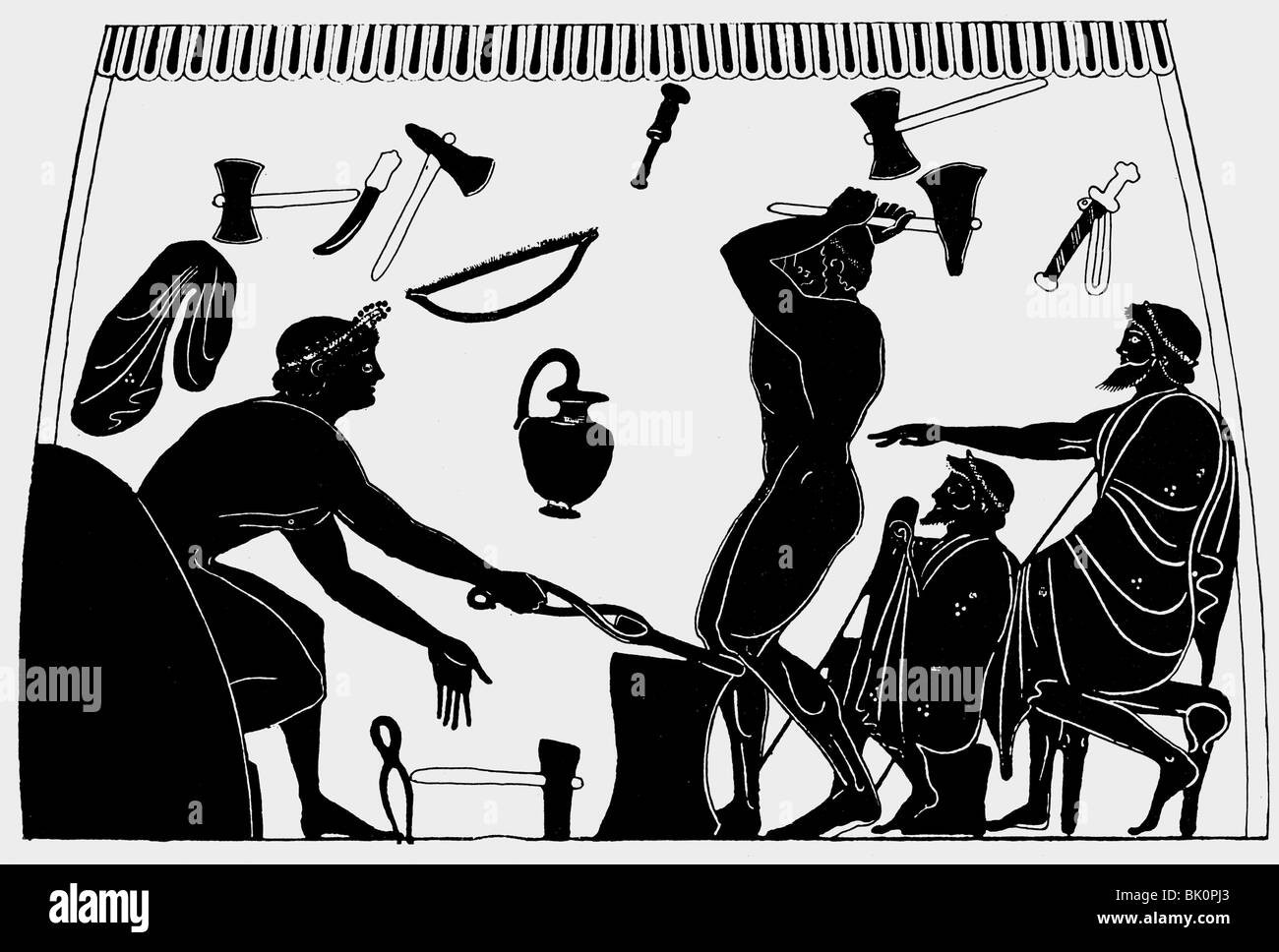 Personnes, professions, forgeron, dessin d'après la vase Grec, vers 5e siècle avant J.-C., Smith, artisan, artisanat, boutique, tool, outils Banque D'Images