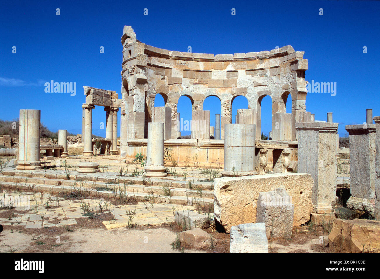 Le marché, Leptis Magna, Libye. Banque D'Images