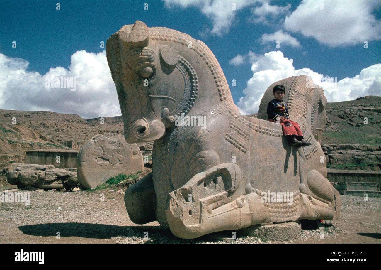 Un Protomé de cheval double, l'Apadana, Persepolis, Iran Banque D'Images