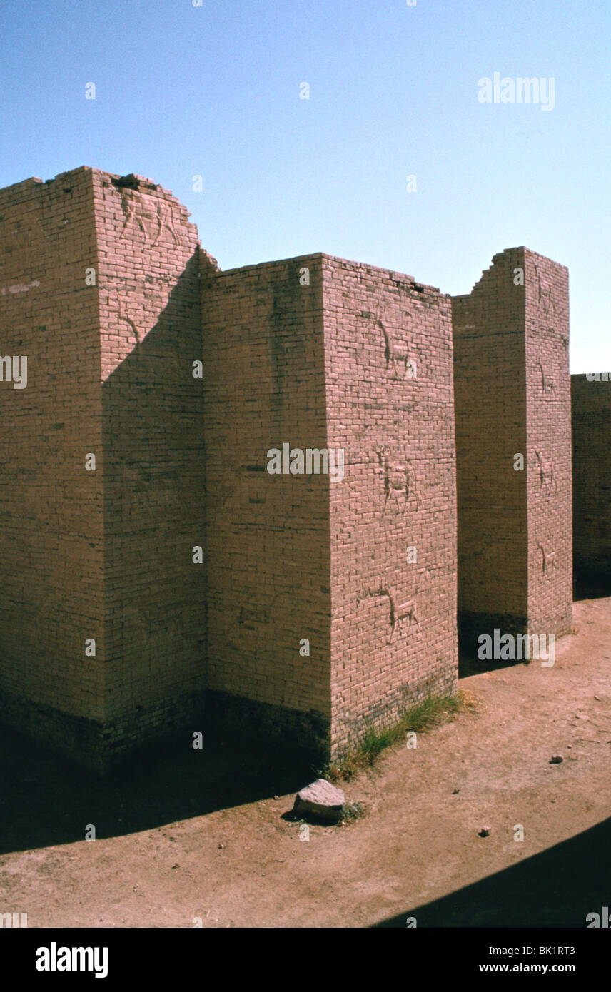 La porte d'Ishtar, Babylone, l'Iraq. Banque D'Images