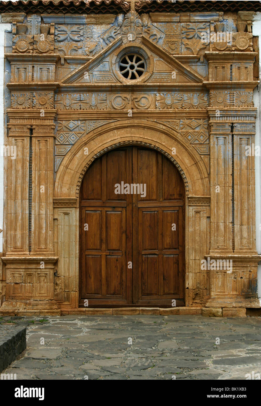 Porte de la Iglesia de Nuestra Señora de la Regla, Sotavento, Fuerteventura, Îles Canaries. Banque D'Images