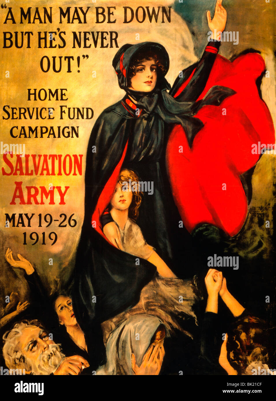 'Un homme peut être, mais il n'est jamais out !" Accueil La Campagne du Fonds de service - Armée du Salut - du 19 au 26 mai 1919 - Poster Banque D'Images