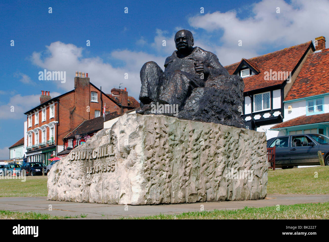 Statue de Sir Winston Churchill, Westerham, dans le Kent. Banque D'Images