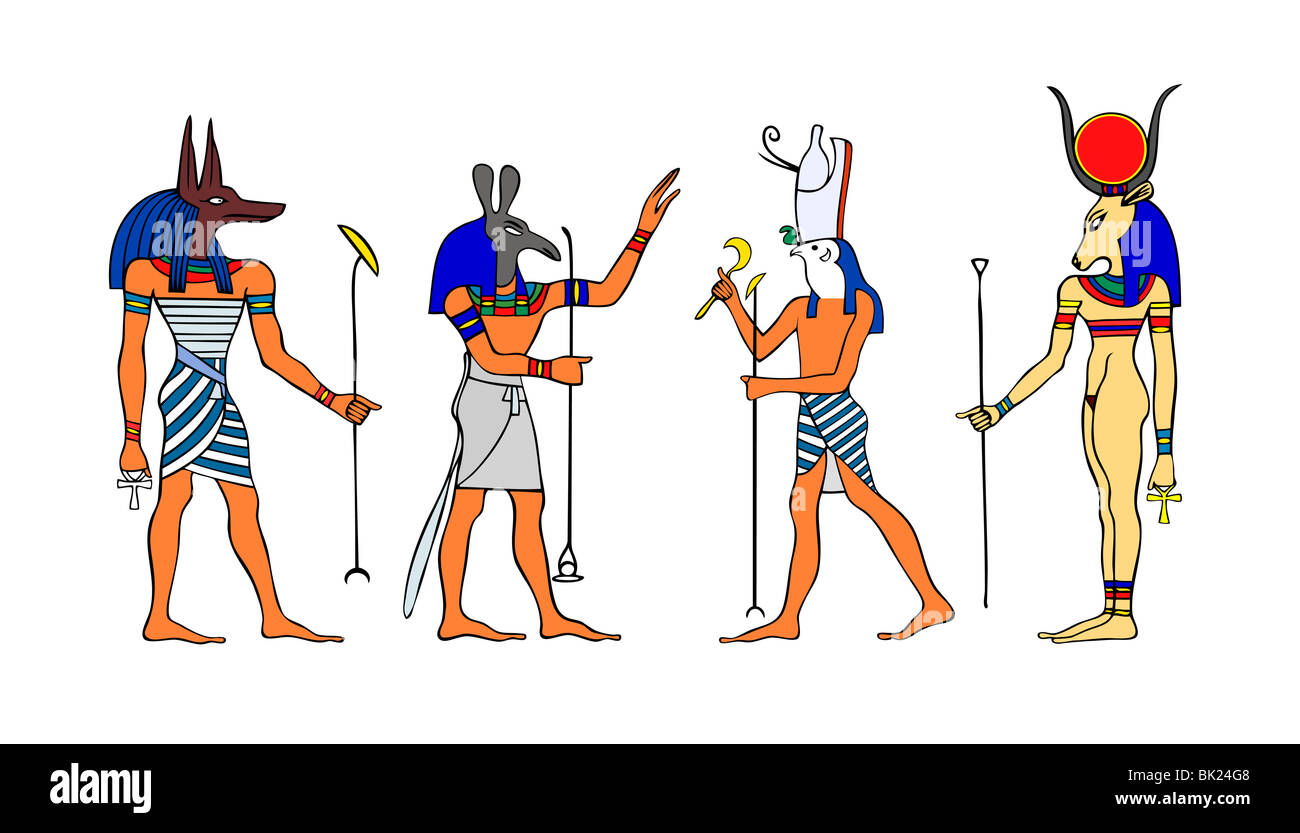Dieux égyptiens et d'une Déesse. Banque D'Images