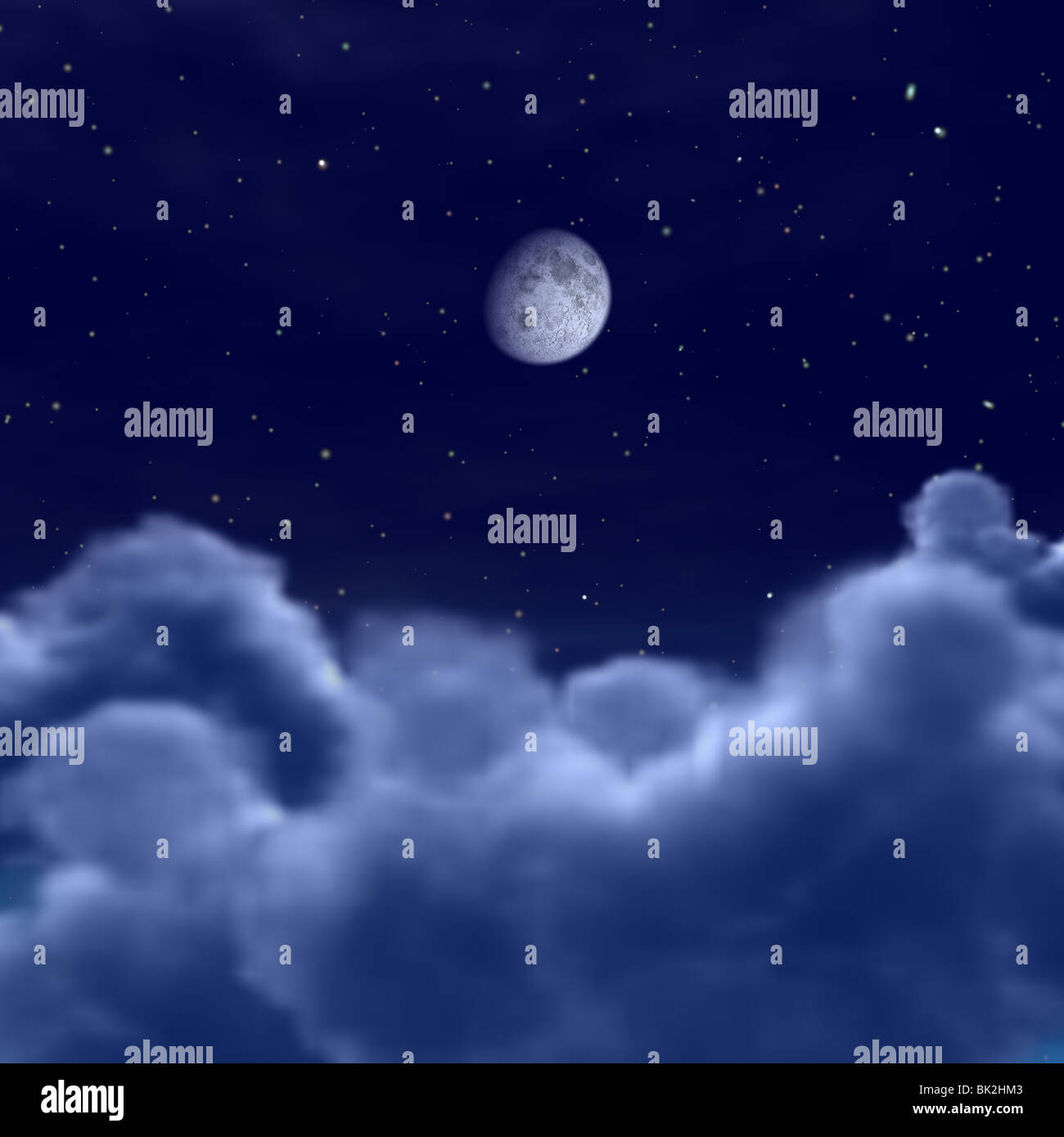 Lookingat la lune dans l'espace ou de ciel nocturne à travers les nuages Banque D'Images