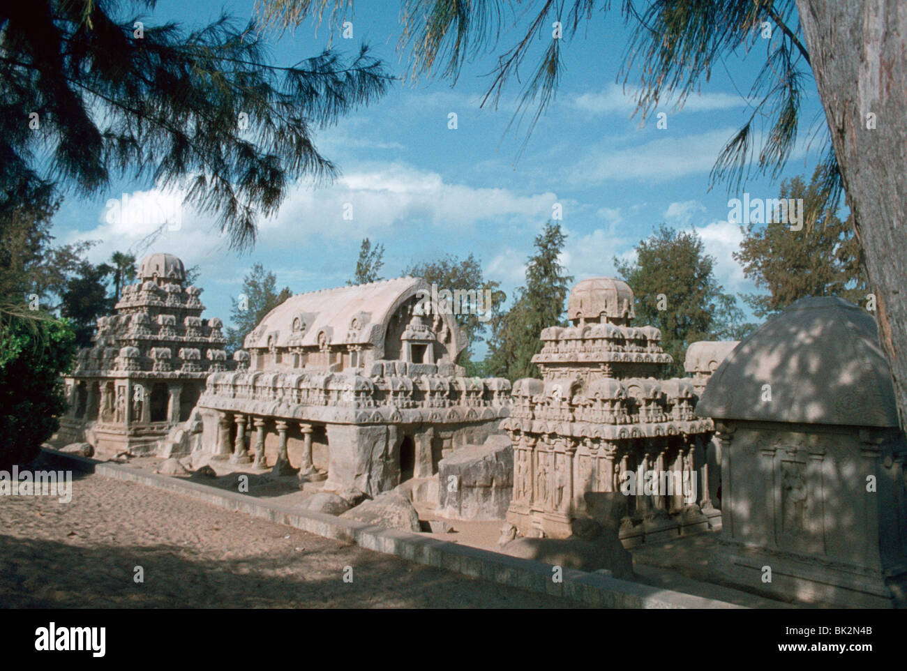 Cinq Rathas, Mahabalipuram, Tamil Nadu, Inde. Banque D'Images