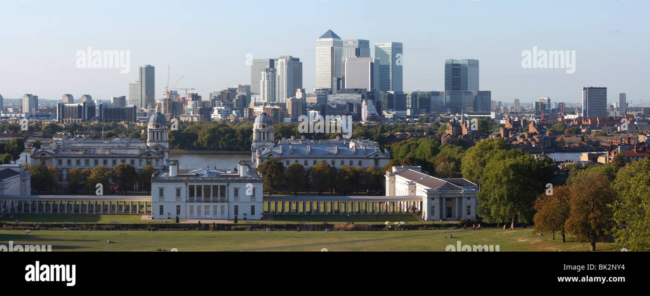 Canary Wharf à partir de Greenwich Park, Londres, 2009. Banque D'Images