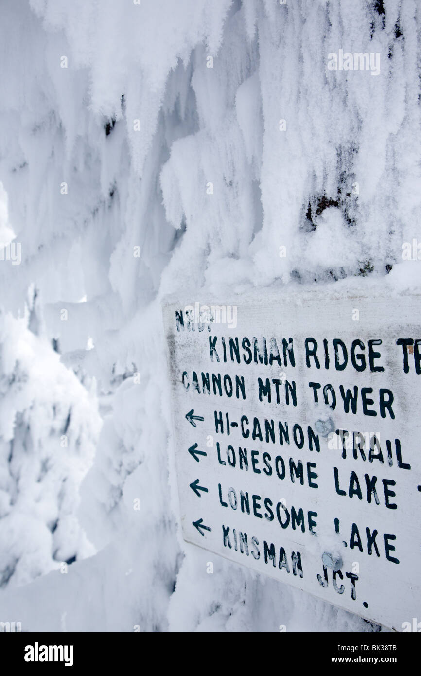 Franconia Notch State Park - Kinsman Ridge Trail pendant les mois d'hiver. Ce sentier mène au sommet de Cannon Mountain, dans les Montagnes Blanches du New Hampshire, USA Banque D'Images