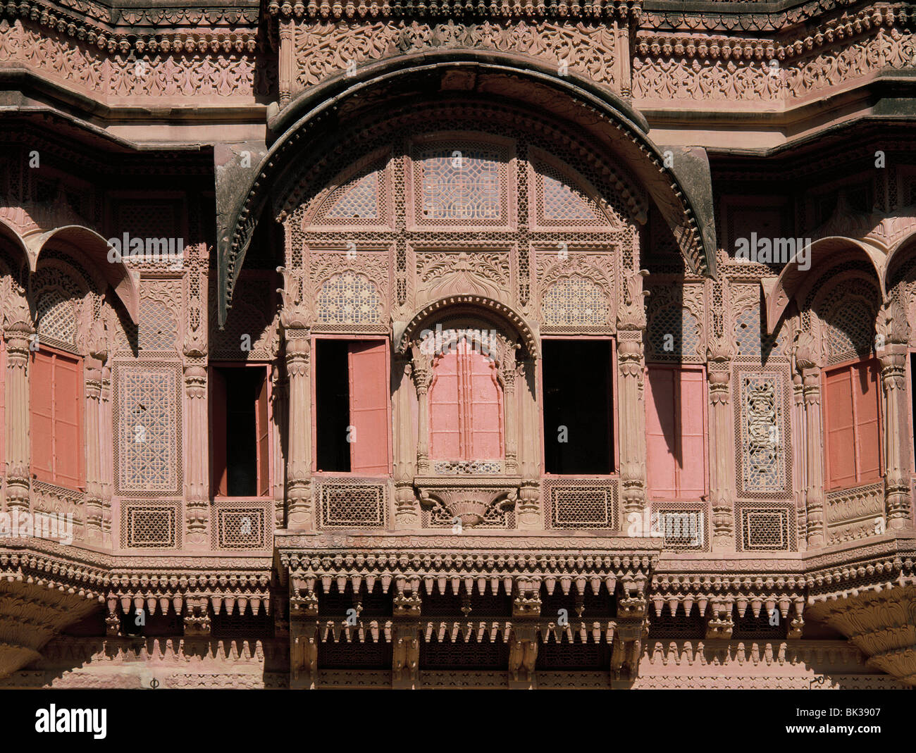 Windows, le fort de Jodhpur, Rajasthan, Inde, Asie Banque D'Images