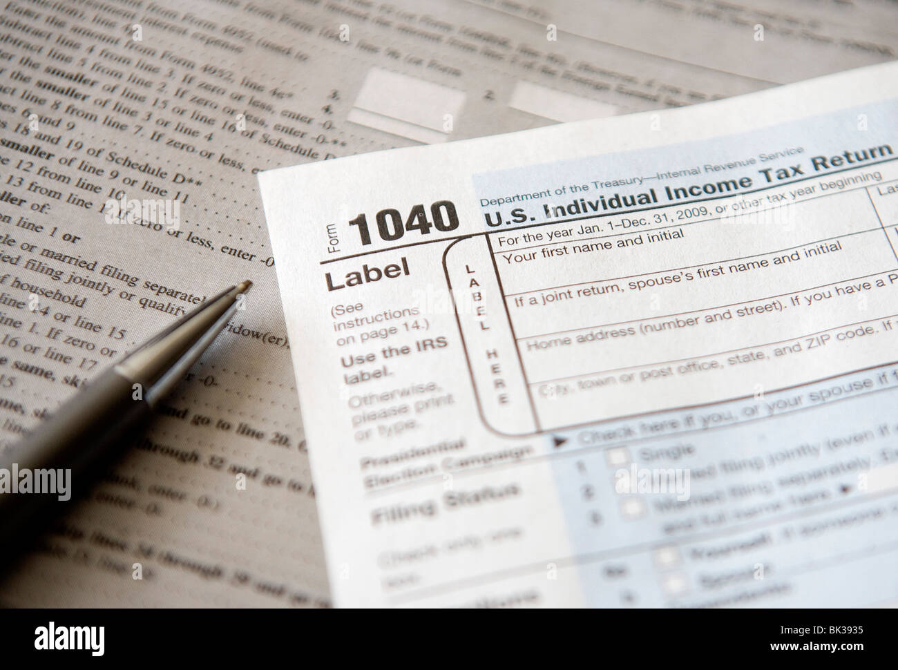 Un formulaire d'impôt sur le revenu 1040. Banque D'Images
