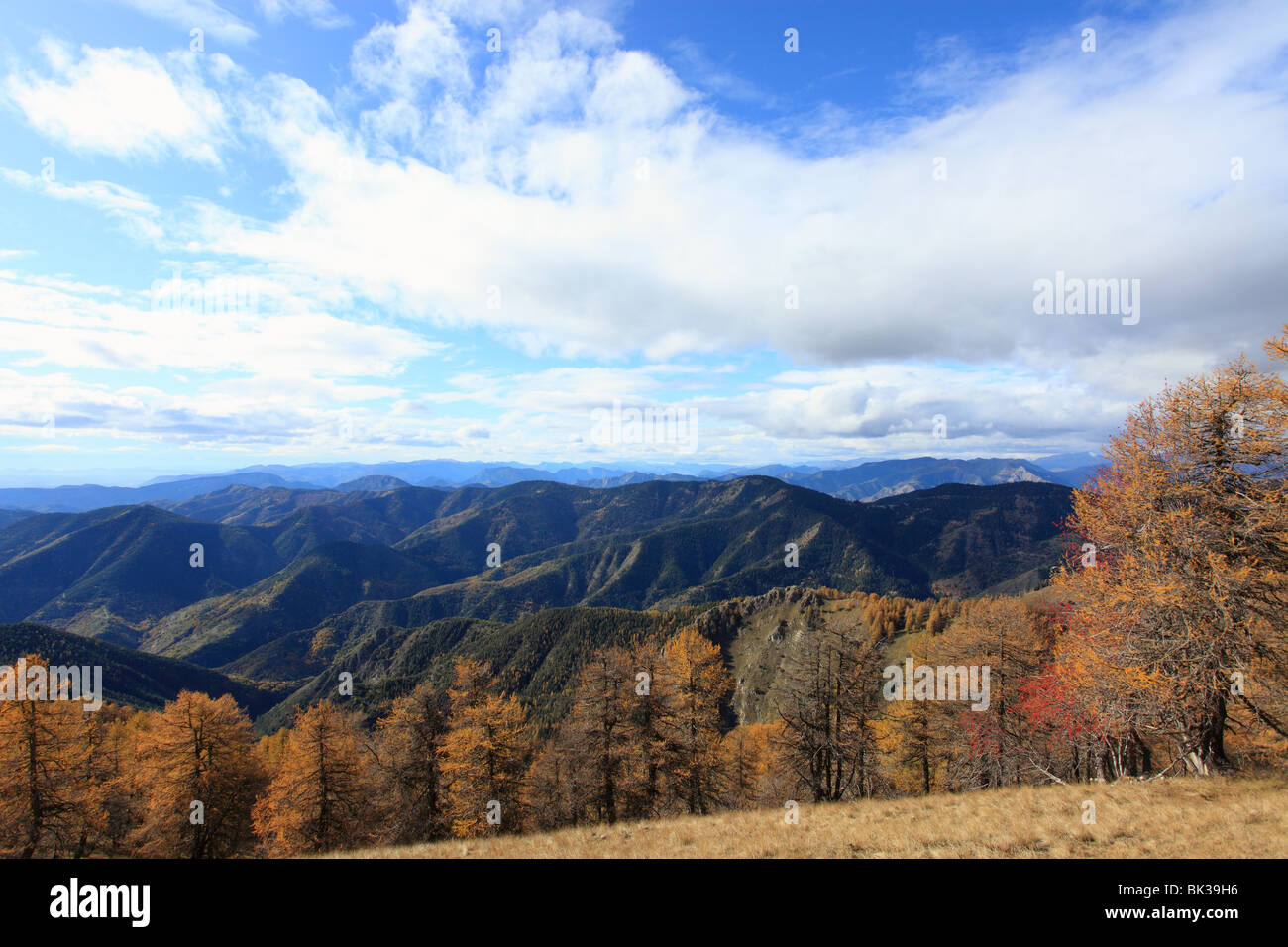 Paysage d'automne dans la vallée de la Roya Mercantour montagne sommet avec Banque D'Images