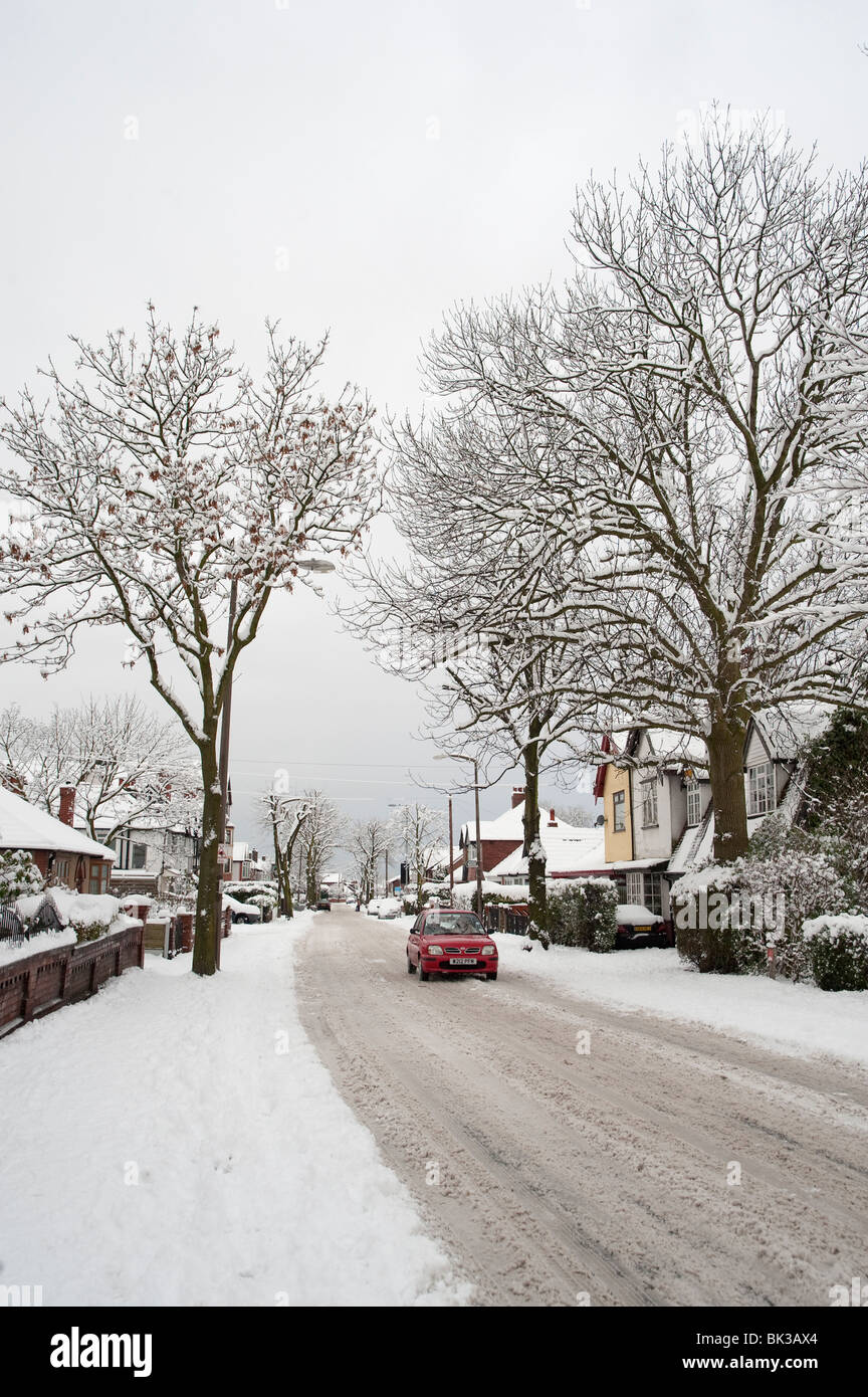 Route en hiver, Denton, Manchester, UK Banque D'Images