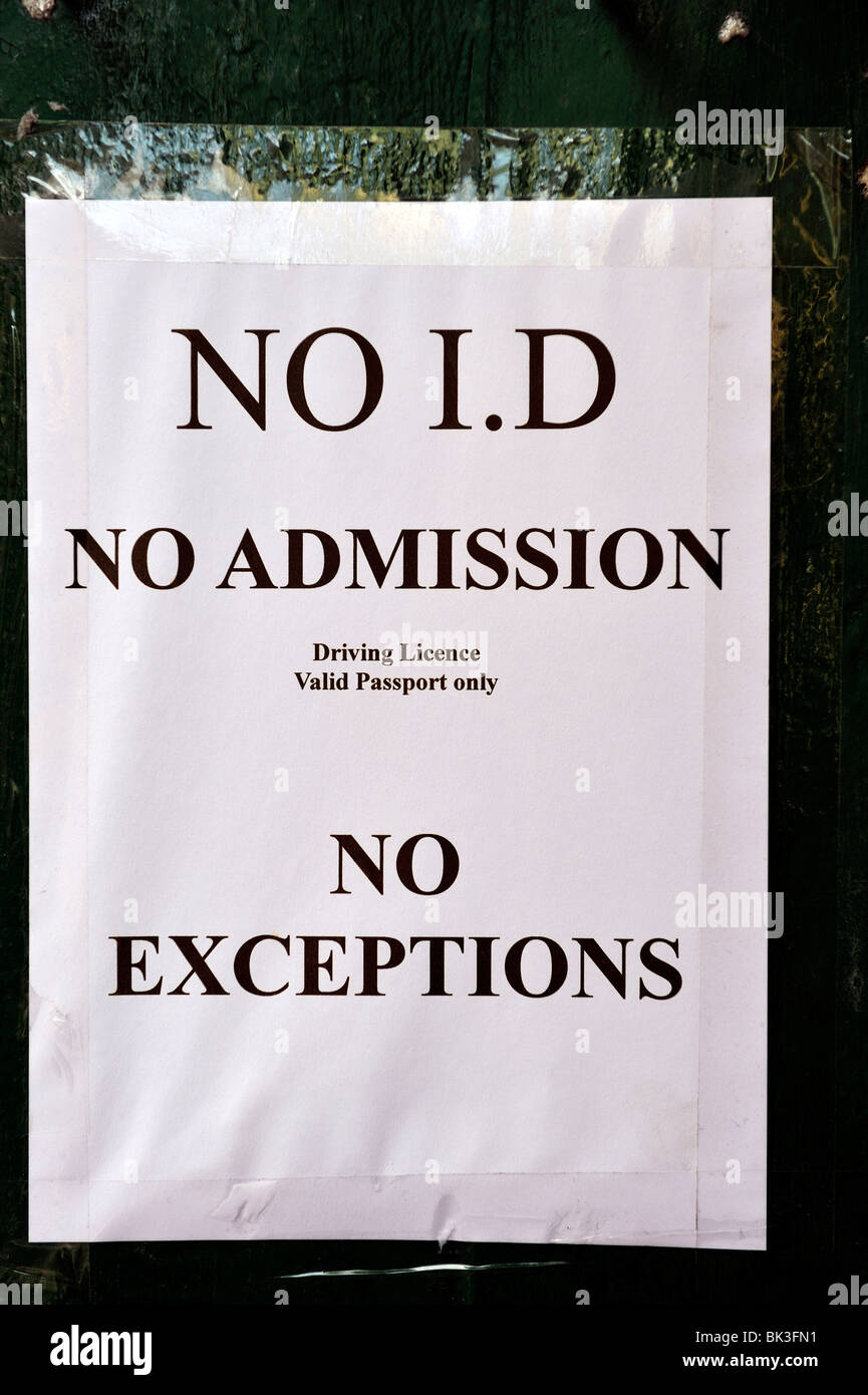 No ID No admission Aucune exception Banque D'Images