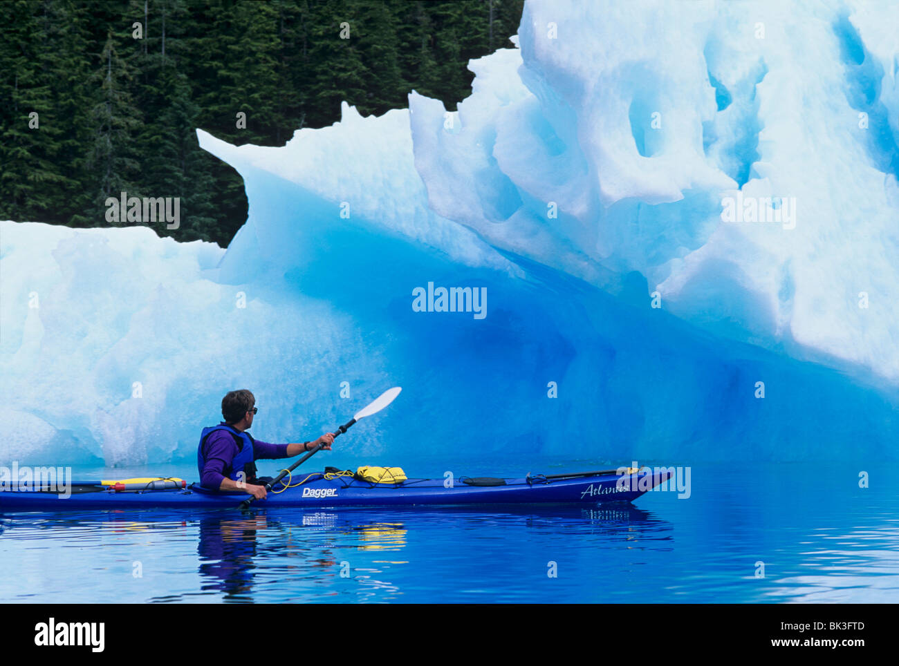 Kayak dans le fjord Endicott Arm dans la terreur - gués Tracy Arm, zone de nature sauvage de la Forêt Nationale Tongass, Chaîne côtière, l'Alaska. Banque D'Images