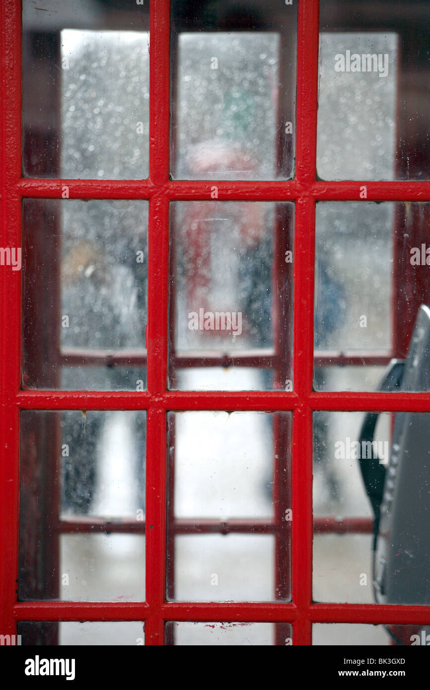 Détail d'une cabine téléphonique, rouge, Westminster, Londres. Banque D'Images