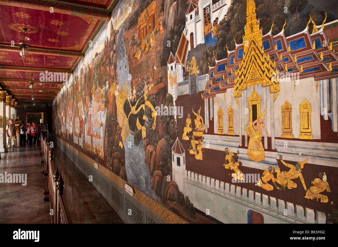 Murale dans le Grand Palace, Bangkok, Thaïlande. Banque D'Images