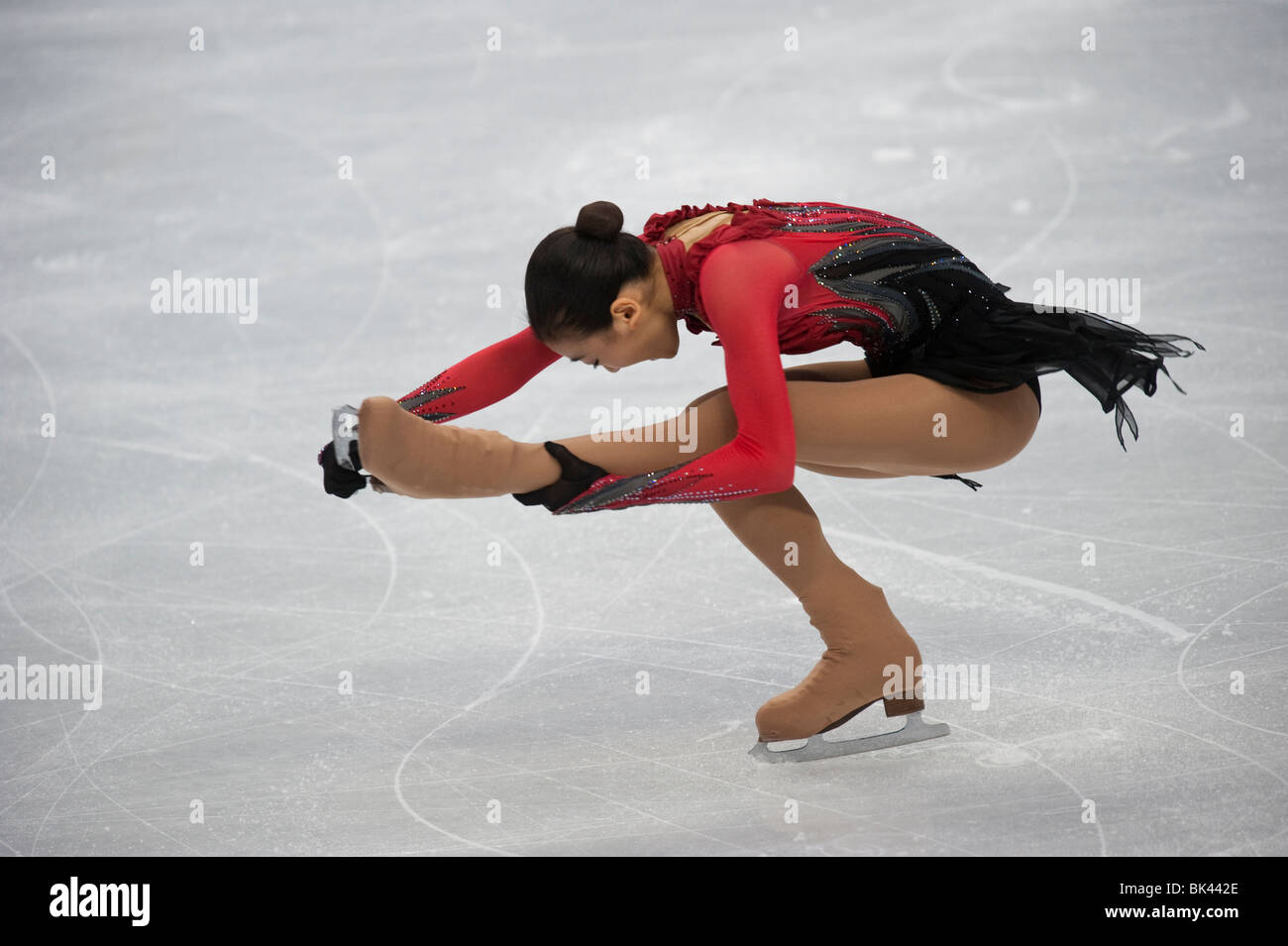 Mao Asada (JPN) en compétition en patinage artistique Programme libre dames aux Jeux Olympiques d'hiver de 2010 Banque D'Images
