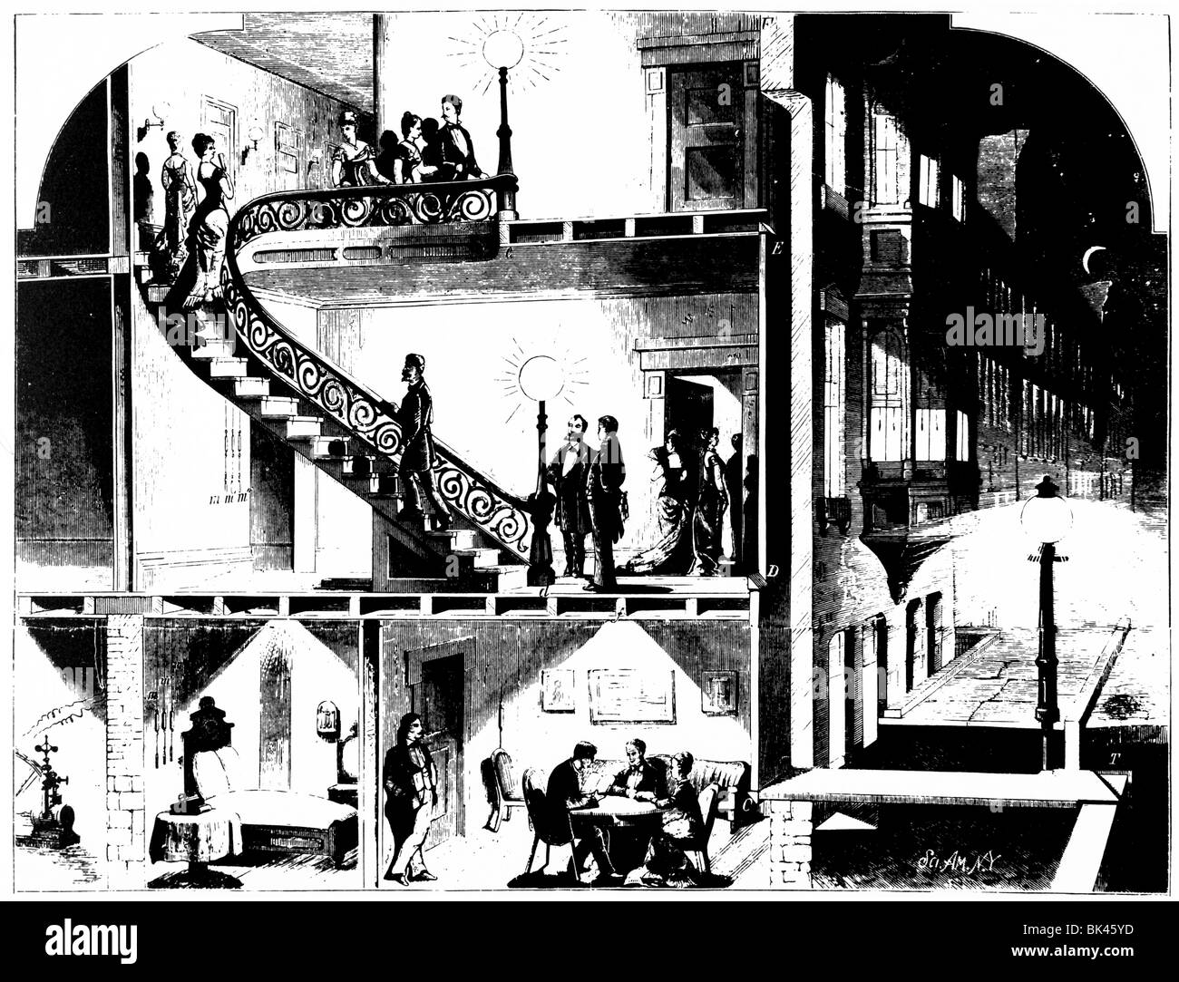 Maison électrique et d'éclairage public par des lampes à arc, 1879 Banque D'Images