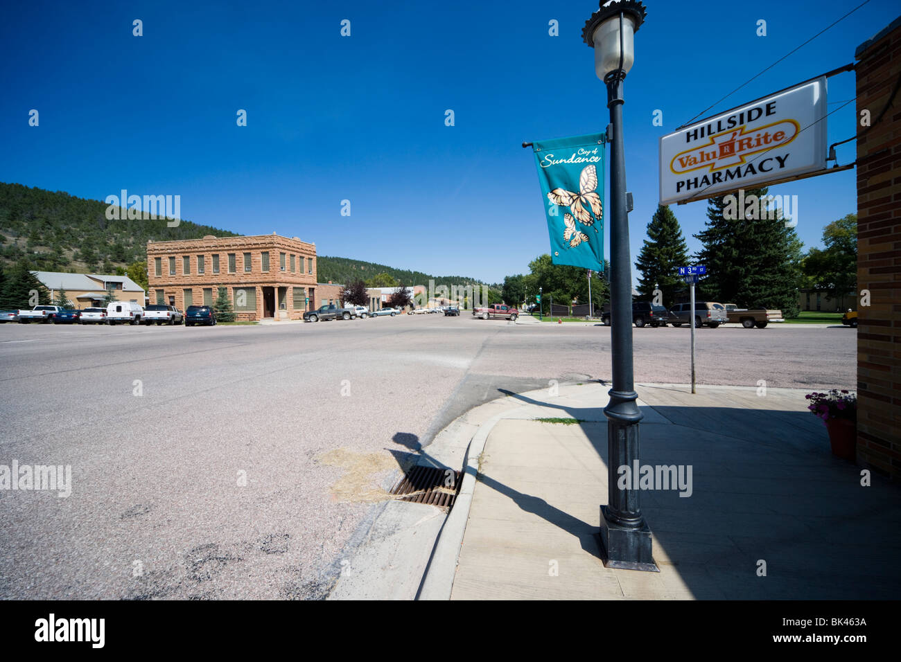 Banque d'état de Sundance sur la rue Main à Sundance, Wyoming, petite ville dans le Midwest américain où le Kid a obtenu son nom. Banque D'Images