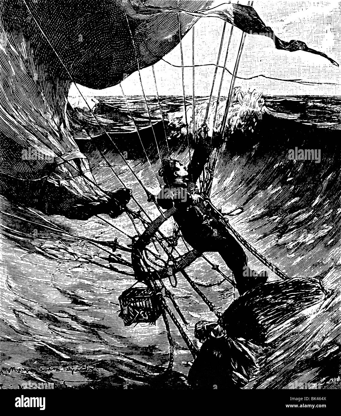 Atterrissage en catastrophe dans la mer avec ballon, 1891 Banque D'Images