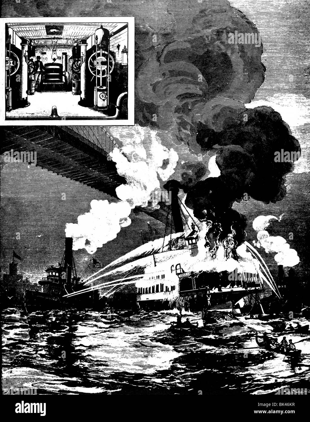 Vapeur flottante d'incendie de New York, 1884 Banque D'Images