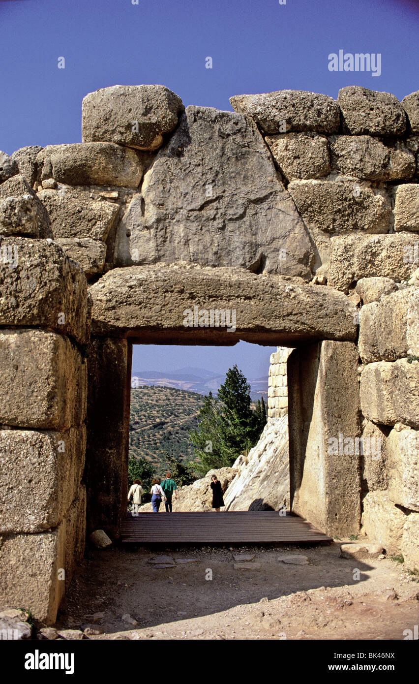 Le Lion Gate à l'Acropole de Mycènes, Grèce Banque D'Images