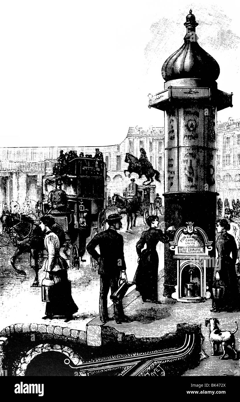 Distributeur d'eau à chaud automatique à Paris, 1893 Banque D'Images