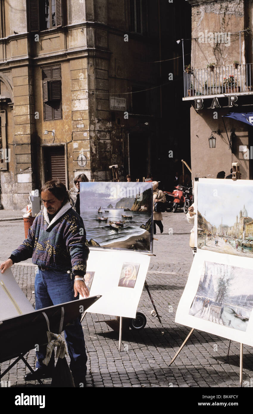 Art en vente à Piazza Navona, Rome, Italie Banque D'Images