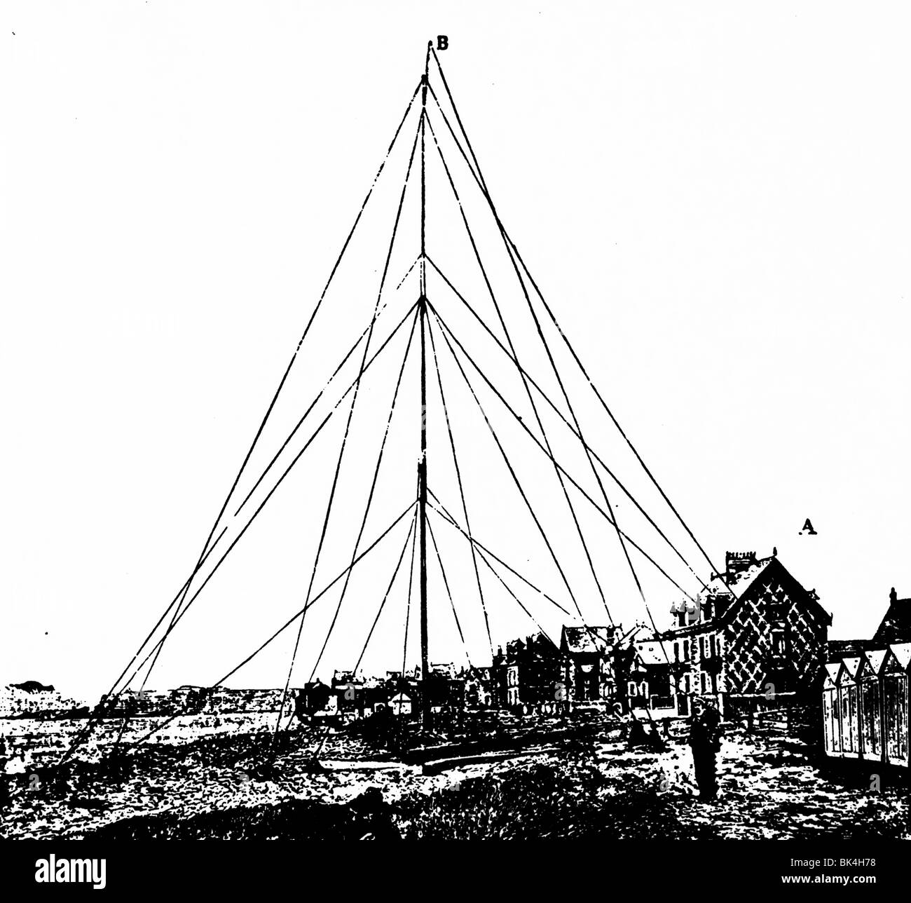 200 pieds de haut de poteau de réception, télégraphie 1899 Banque D'Images