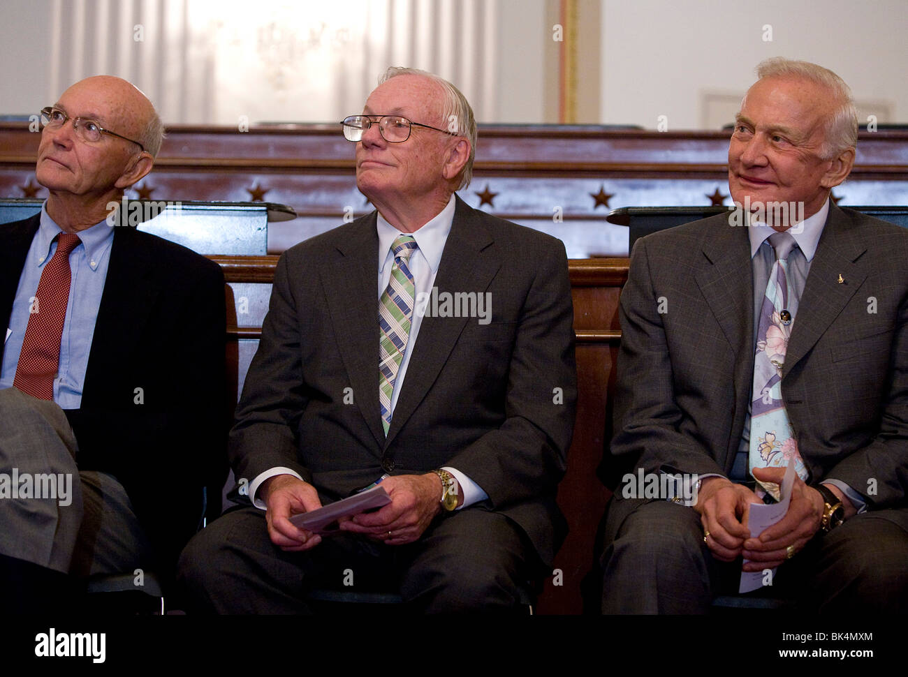 Les astronautes d'Apollo 11 Michael Collins, Neil Armstrong et Buzz Aldrin. Banque D'Images