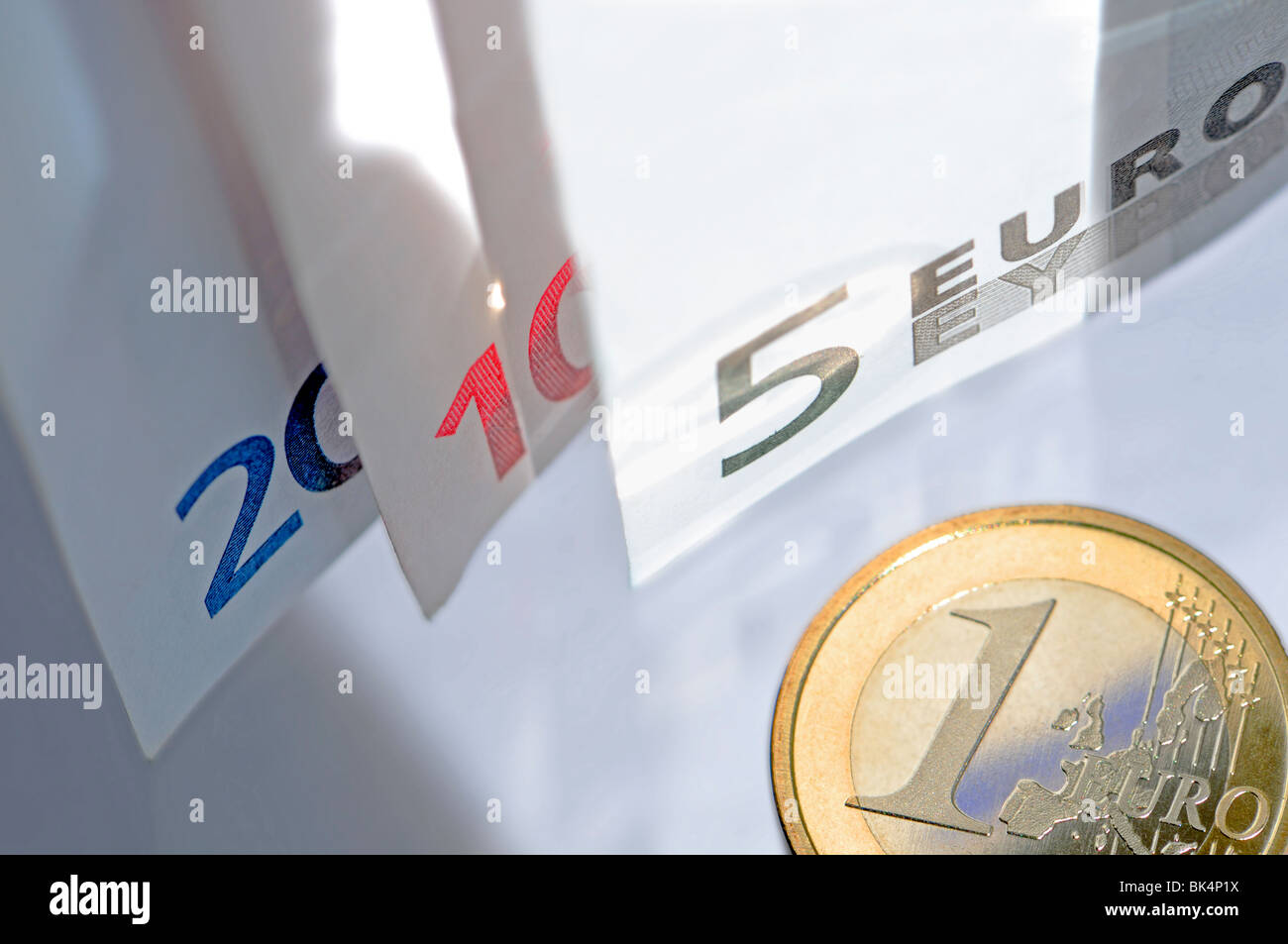 5, 10 et 20 Euro note avec 1 Euro coin Banque D'Images